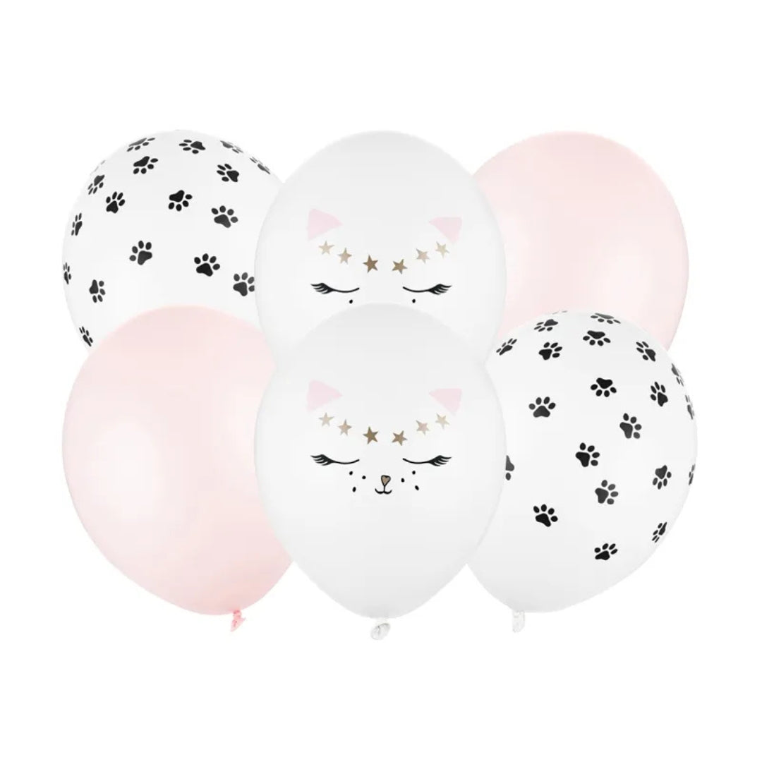 PartyDeco Helium Party Balloons 30cm A Set Of 6pcs - Cat Mix