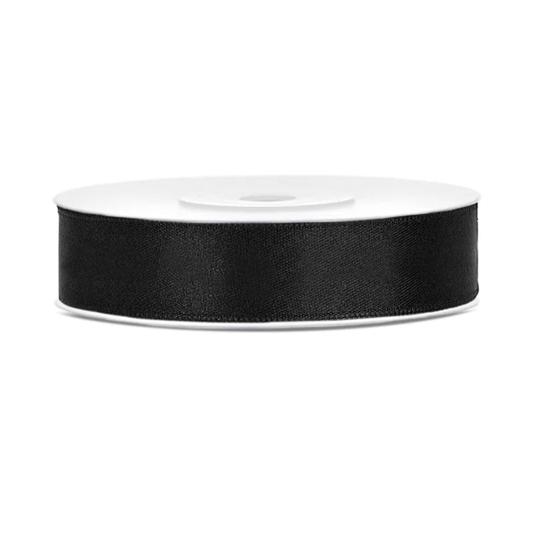 PartyDeco Satin Ribbon Roll 12mm x 25m - Black