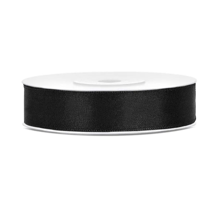 PartyDeco Satin Ribbon Roll 12mm x 25m - Black