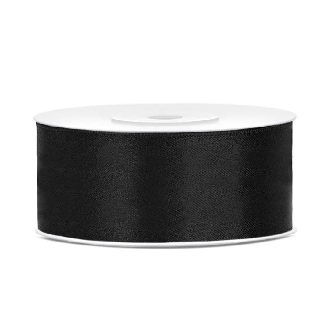 PartyDeco Satin Ribbon Roll 25mm x 25m - Black