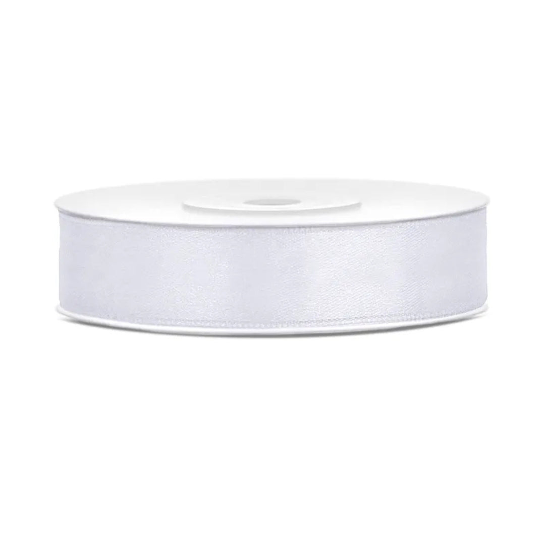 PartyDeco Satin Ribbon Roll 12mm x 25m - White
