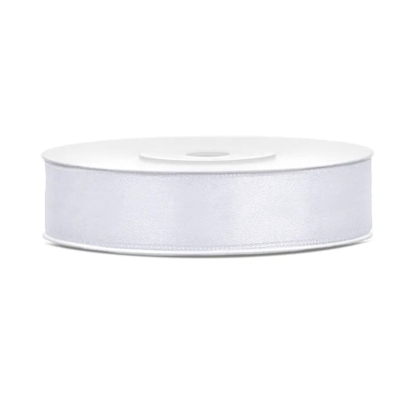PartyDeco Satin Ribbon Roll 12mm x 25m - White