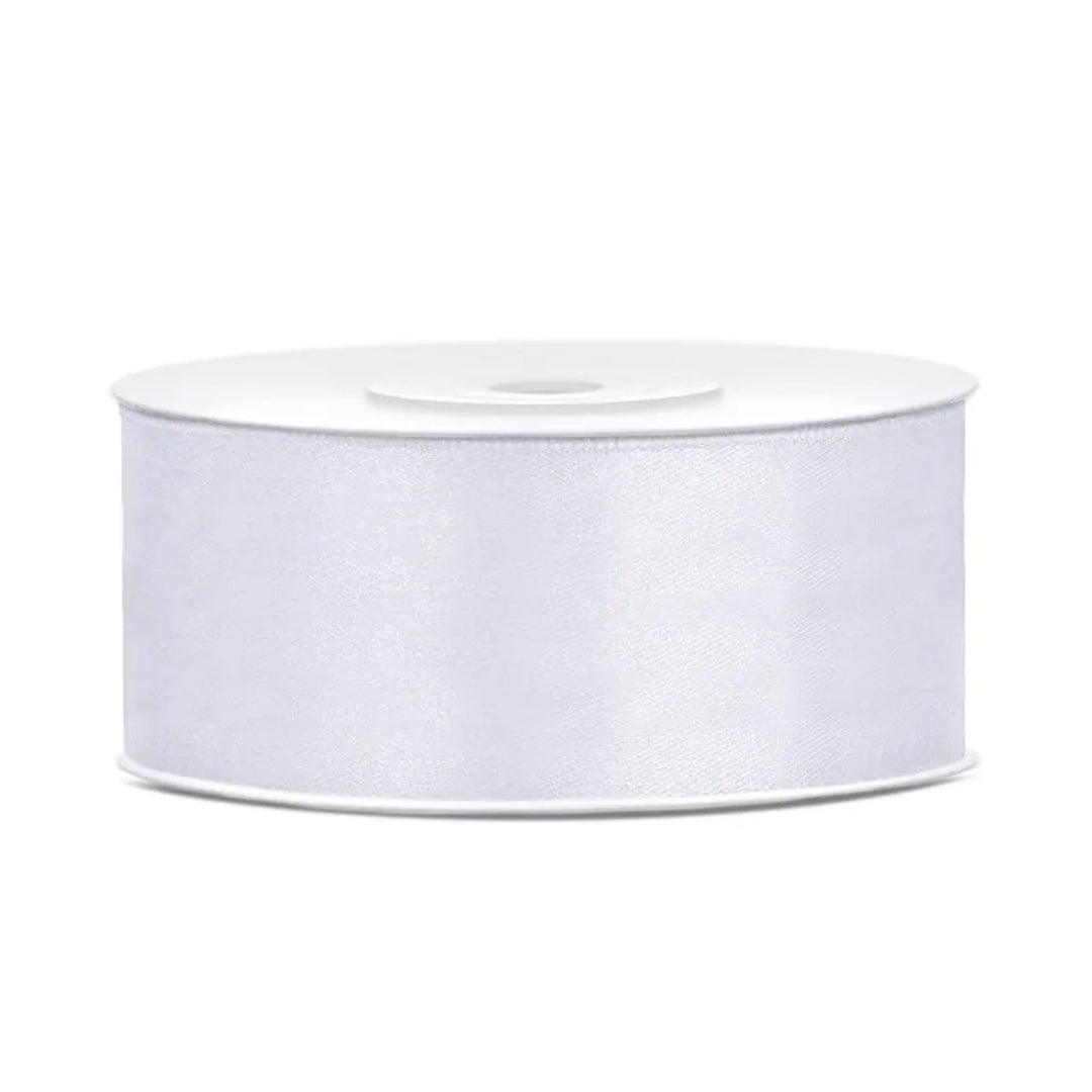PartyDeco Satin Ribbon Roll 25mm x 25m - White