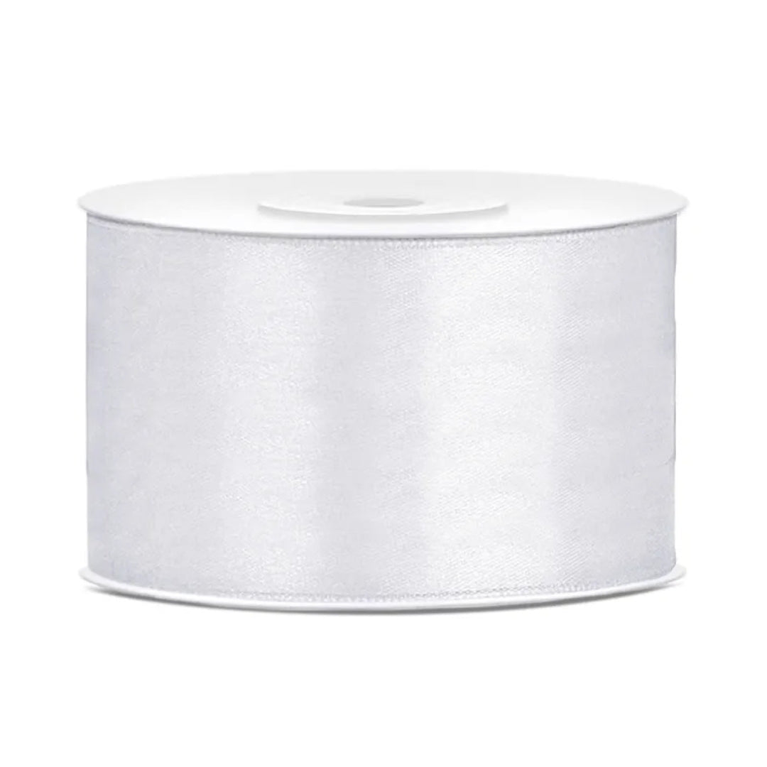PartyDeco Satin Ribbon Roll 38mm x 25m - White