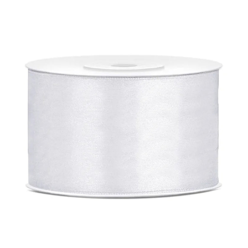 PartyDeco Satin Ribbon Roll 38mm x 25m - White