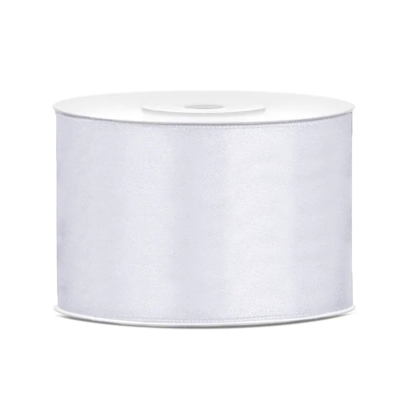 PartyDeco Satin Ribbon Roll 50mm x 25m - White
