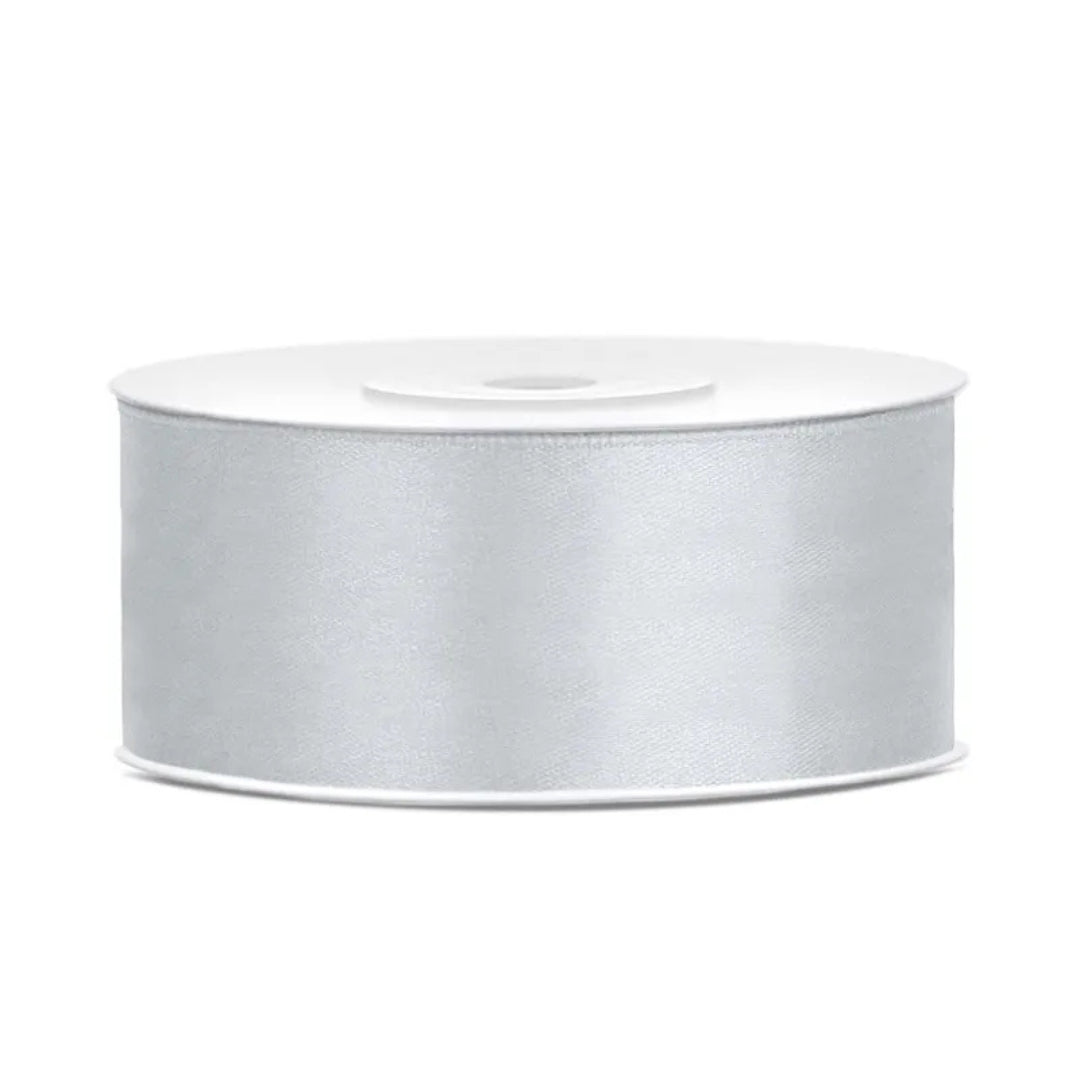 PartyDeco Satin Ribbon Roll 25mm x 25m - Silver