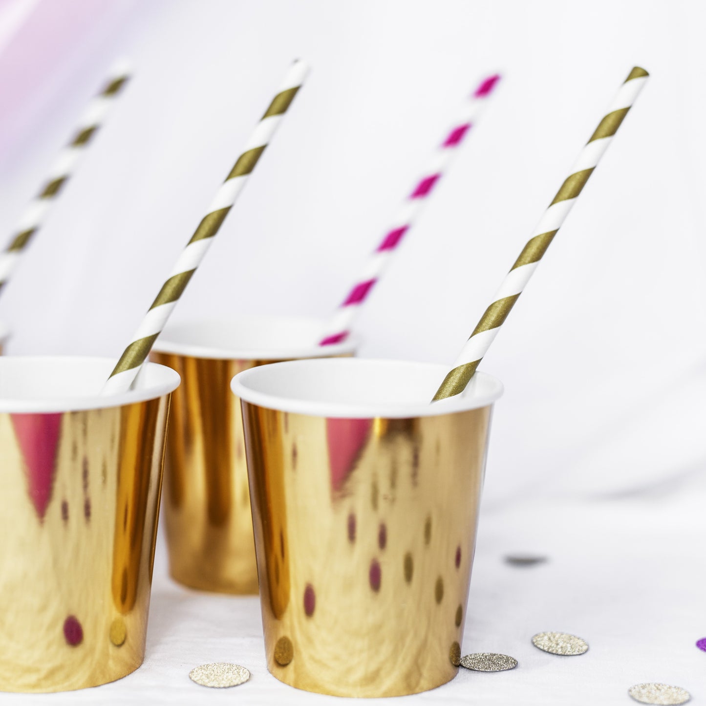 Paper Straws A Pack Of 10pcs 20cm - Gold/White