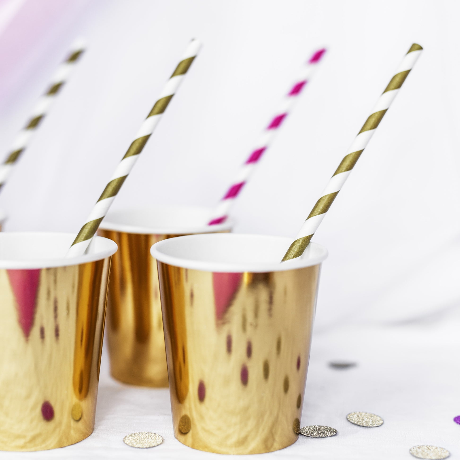Paper Straws A Pack Of 10pcs 20cm - Gold/White