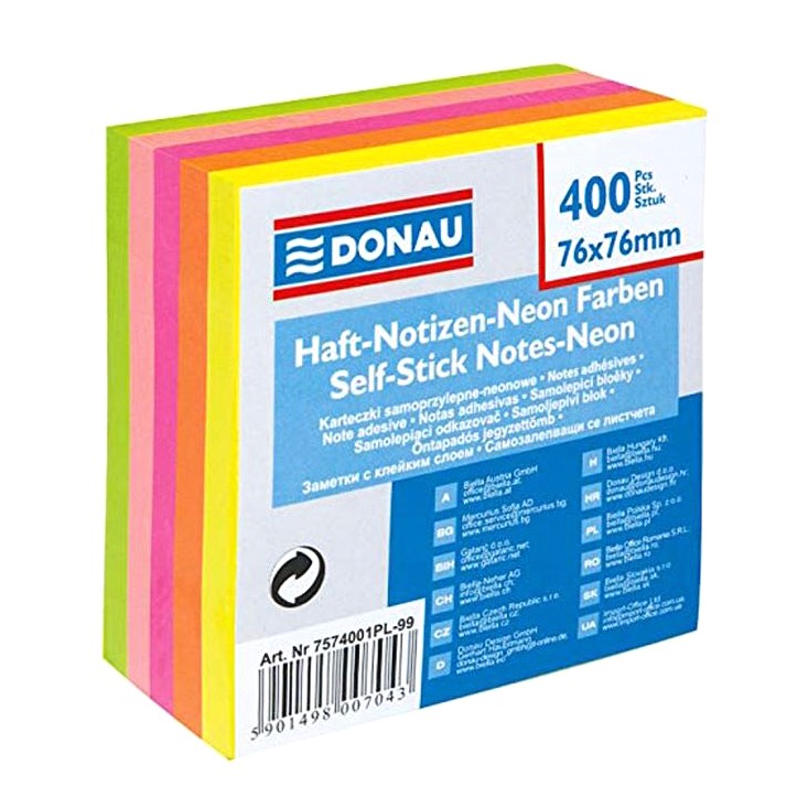 Donau Self-Stick Notes-Neon 7.6 x 7.6cm By 400pcs