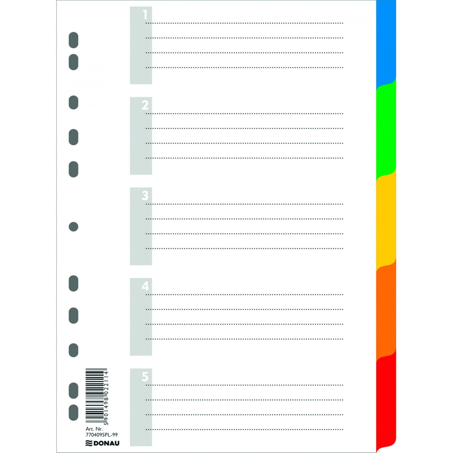 A4 Donau Plastic Dividers 1-5 By 5pcs