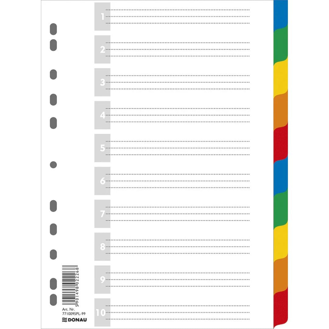 A4 Donau Plastic Dividers 1-10 By 10pcs