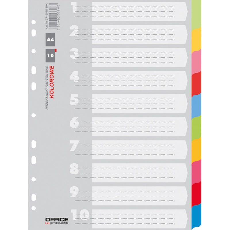 A4 Office Products Cardboard Dividers 1-10 By 10pcs