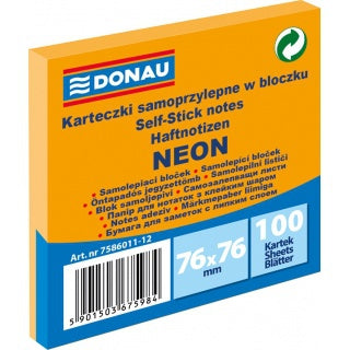 Donau Sticky Notes 7.6 x 7.6cm A Pack Of 100pcs - Neon Orange