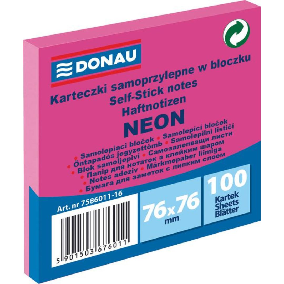 Donau Sticky Notes 7.6 x 7.6cm A Pack Of 100pcs - Neon Pink