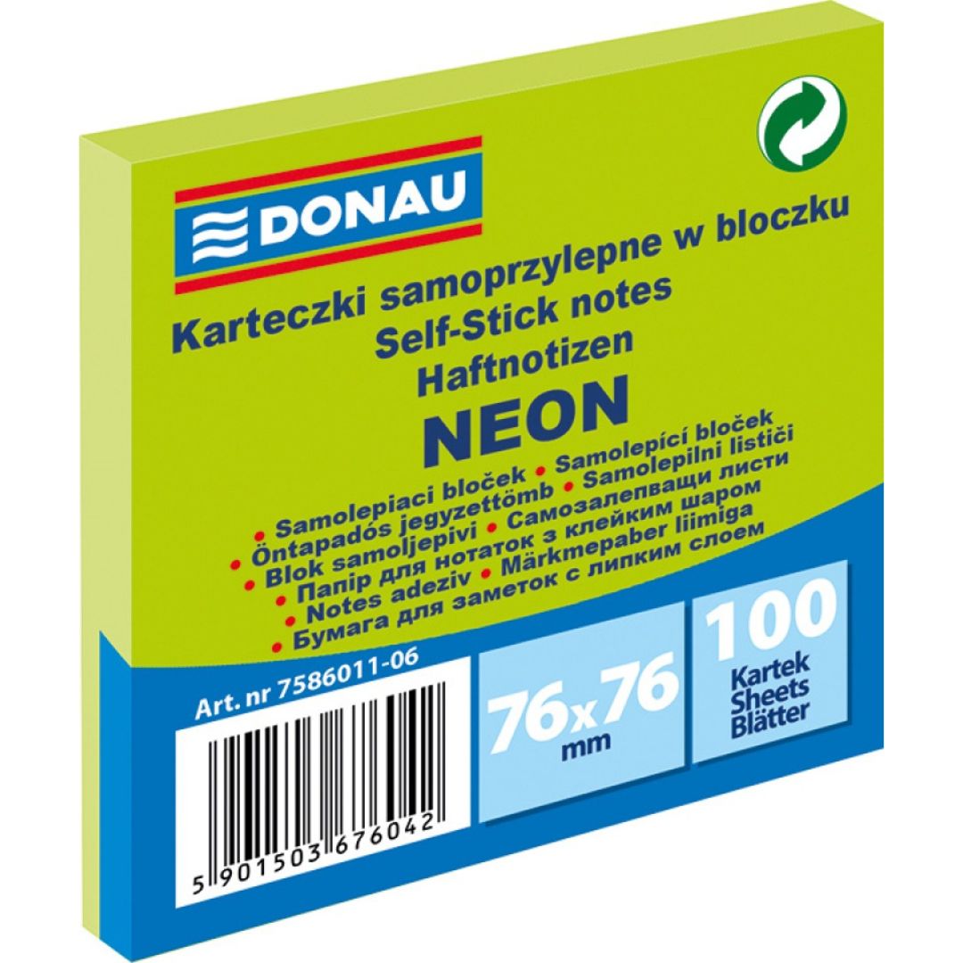 Donau Sticky Notes 7.6 x 7.6cm A Pack Of 100pcs - Neon Green
