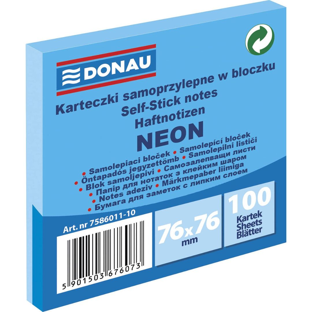 Donau Sticky Notes 7.6 x 7.6cm A Pack Of 100pcs - Neon Blue