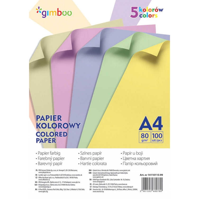 A4 Gimboo Coloured Paper 80gsm A Pack Of 100pcs - Pastel