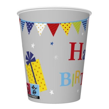 Daisy Happy Birthday Paper Cups 8pcs - 250ml