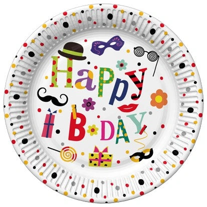 22.7cm Paper Plates x8pcs - Happy Birthday