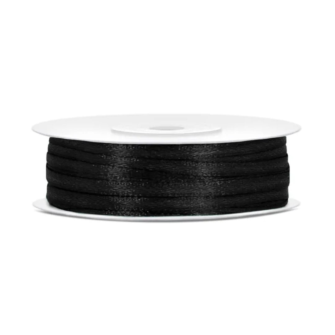 PartyDeco Satin Ribbon Roll 3mm x 50m - Black