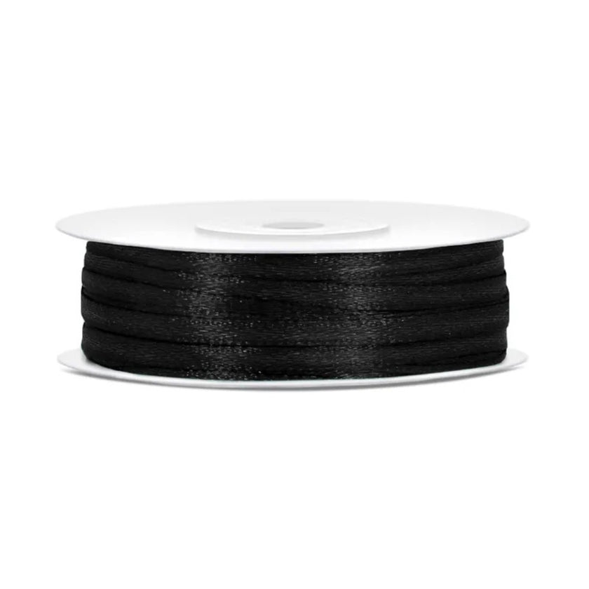 PartyDeco Satin Ribbon Roll 3mm x 50m - Black