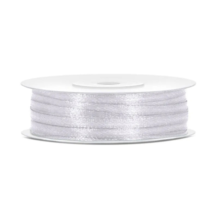 PartyDeco Satin Ribbon Roll 3mm x 50m - White