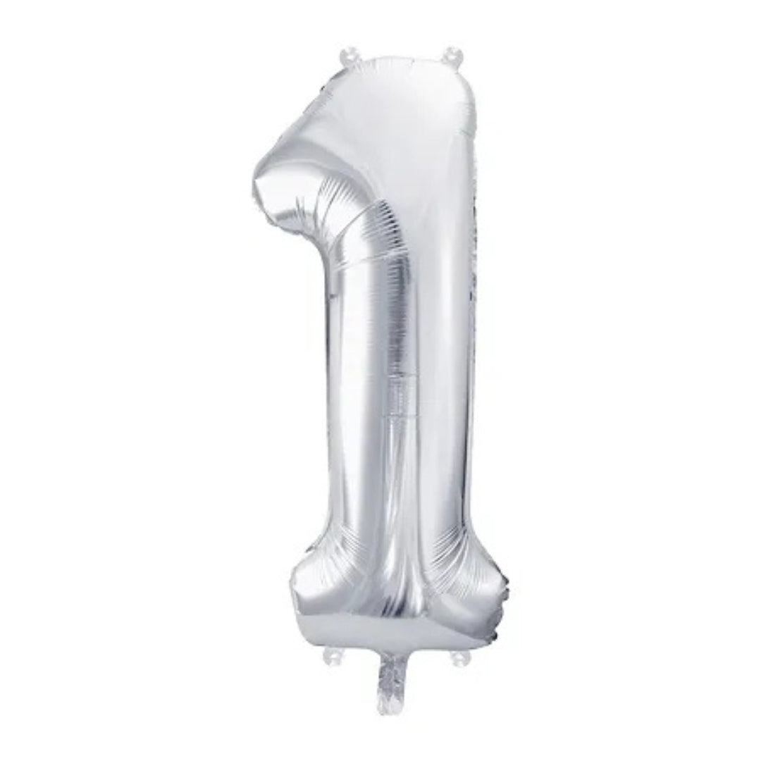 PartyDeco Helium Foil Balloon 86cm - All Numbers! - Metallic Silver
