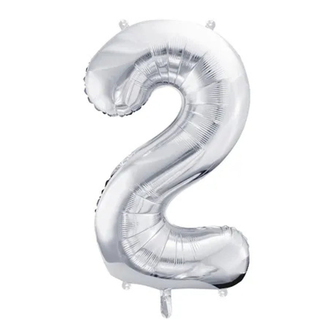 PartyDeco Helium Foil Balloon 86cm - All Numbers! - Metallic Silver