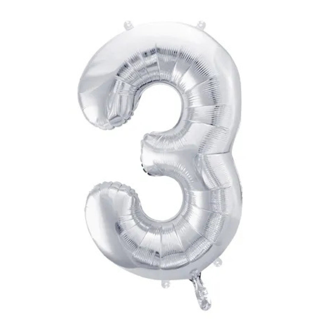 PartyDeco Helium Foil Balloon 86cm - All Numbers! - Metallic Silver