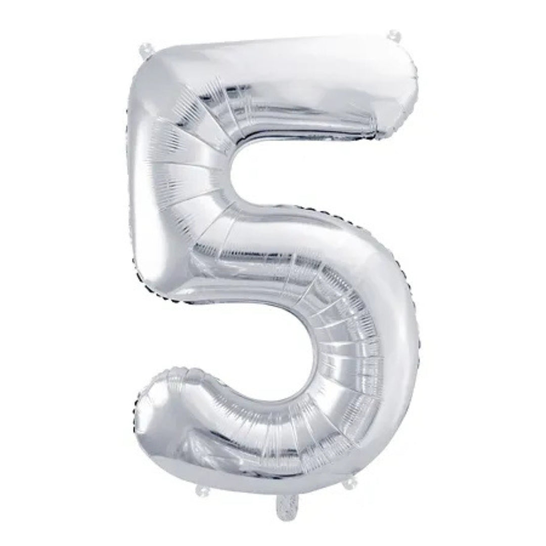 PartyDeco Helium Foil Balloon 86cm - All Numbers! - Metallic Silver