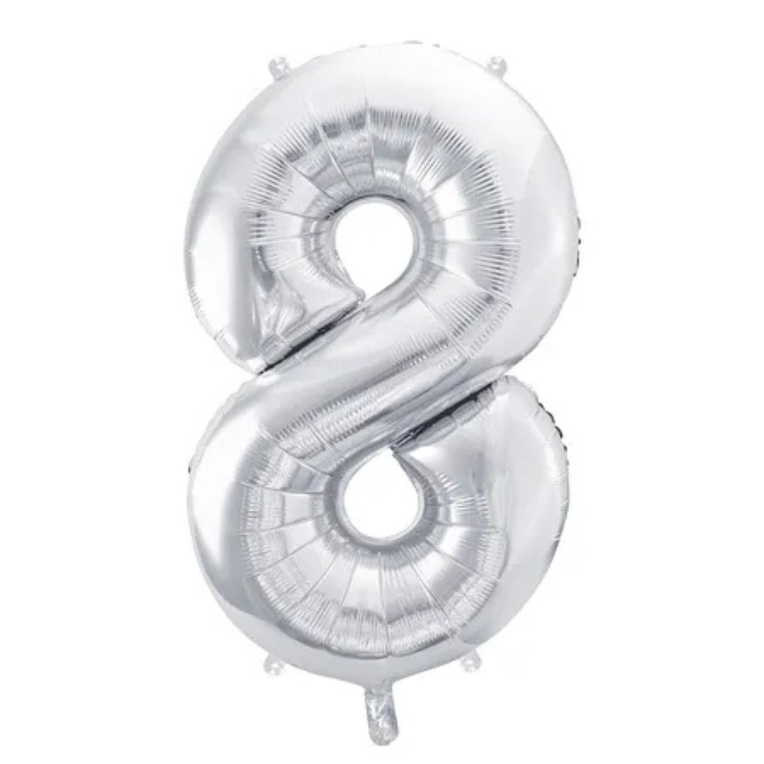 PartyDeco Helium Foil Balloon 86cm - All Numbers! - Metallic Silver