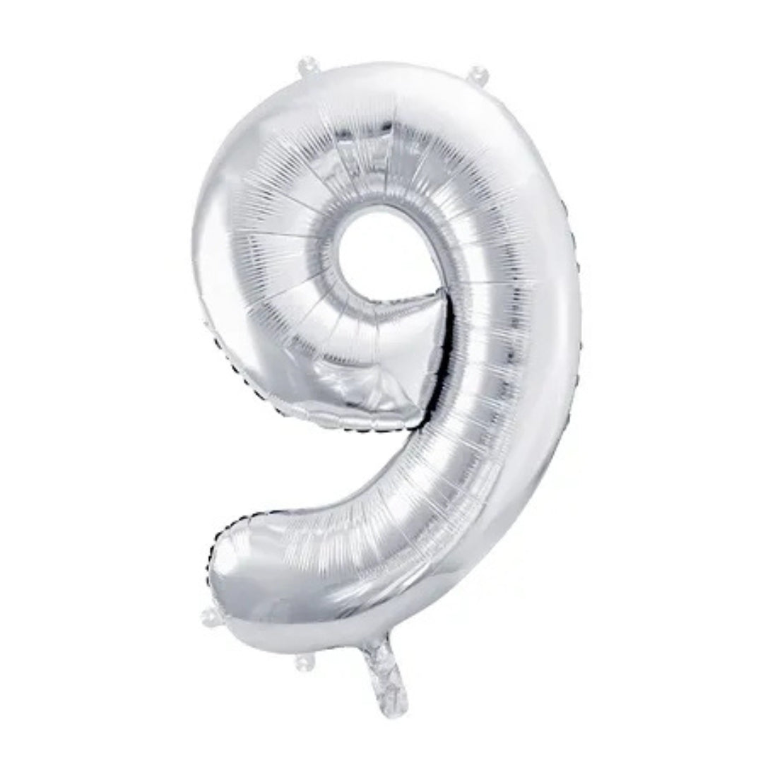 PartyDeco Helium Foil Balloon 86cm - All Numbers! - Metallic Silver