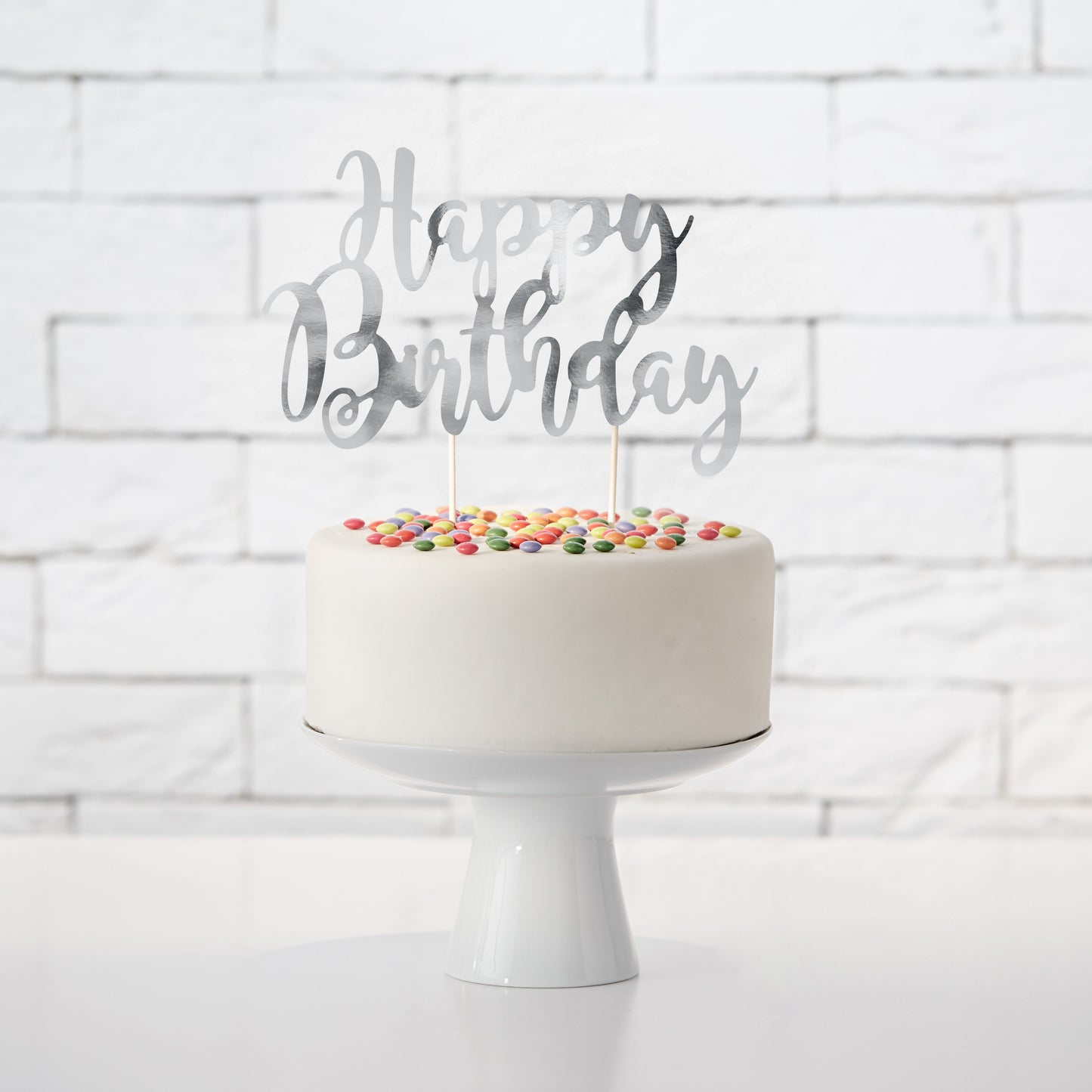 Party Deco Cake Topper 22.5cm - Happy Birthday Silver