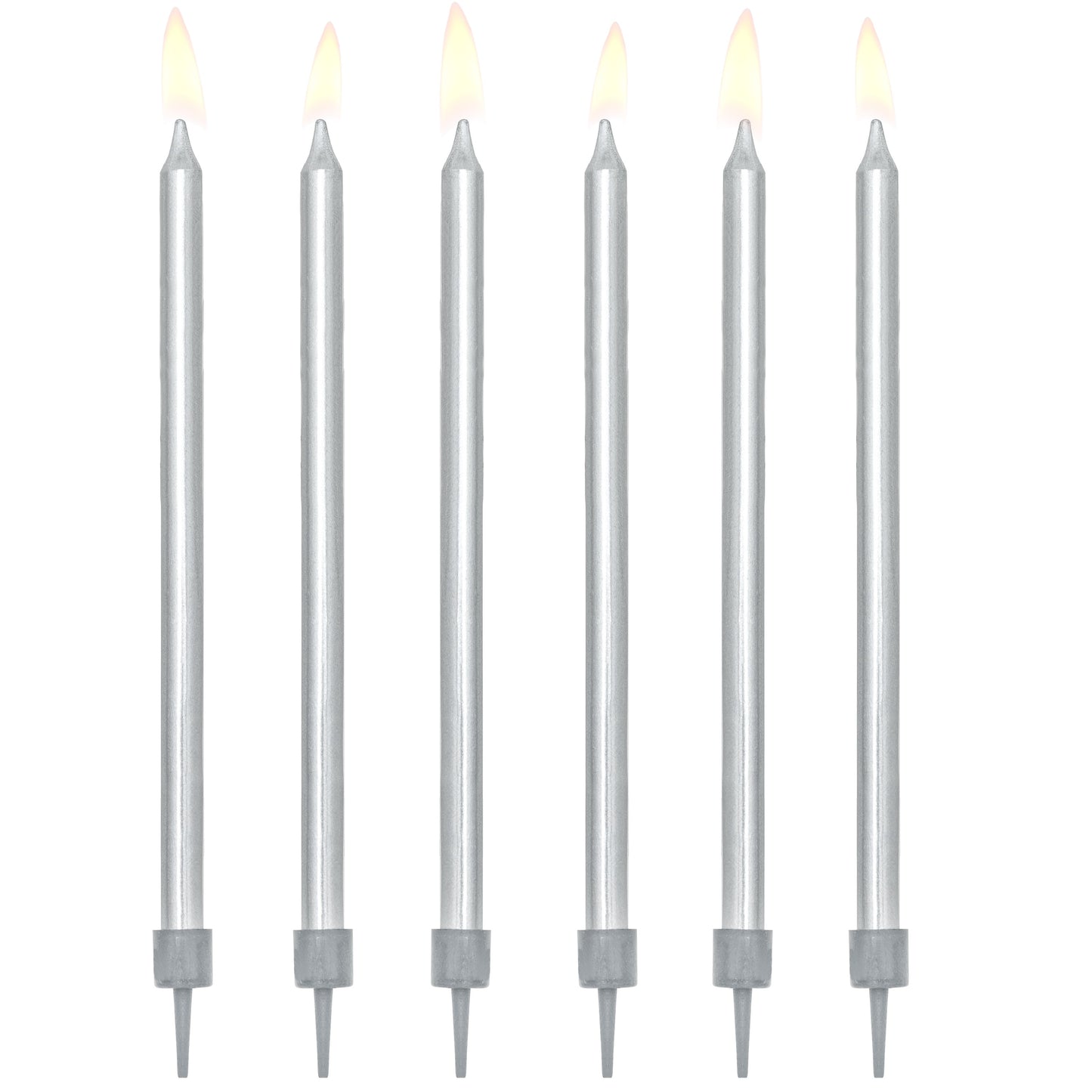 Party Deco Candles 12.5cm A Pack Of 12pcs - Silver