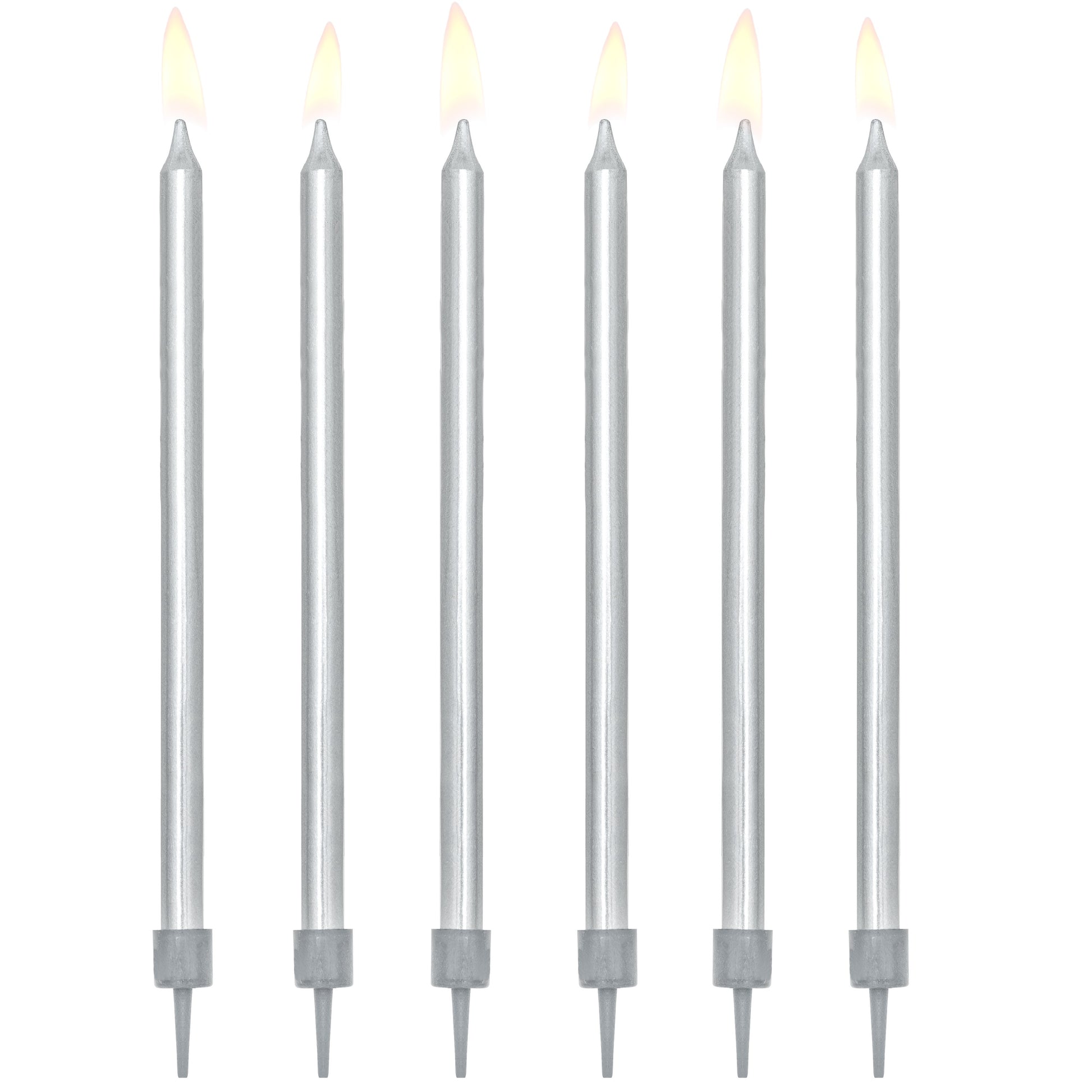 Party Deco Candles 12.5cm A Pack Of 12pcs - Silver