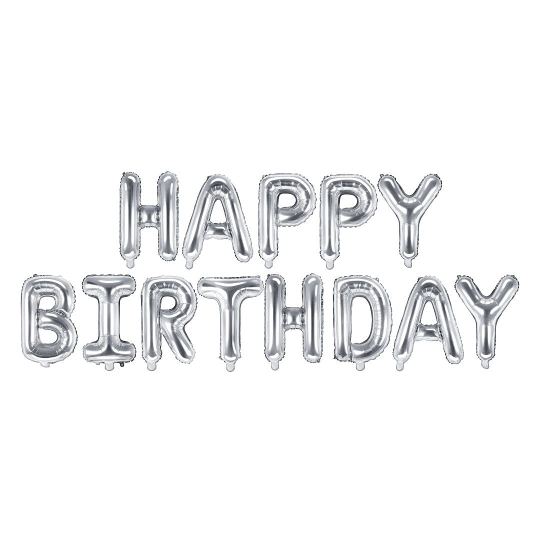 Air-Fill Foil Balloon Banner 340 x 35cm - Silver Happy Birthday