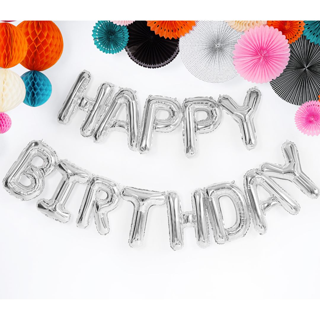 Air-Fill Foil Balloon Banner 340 x 35cm - Silver Happy Birthday