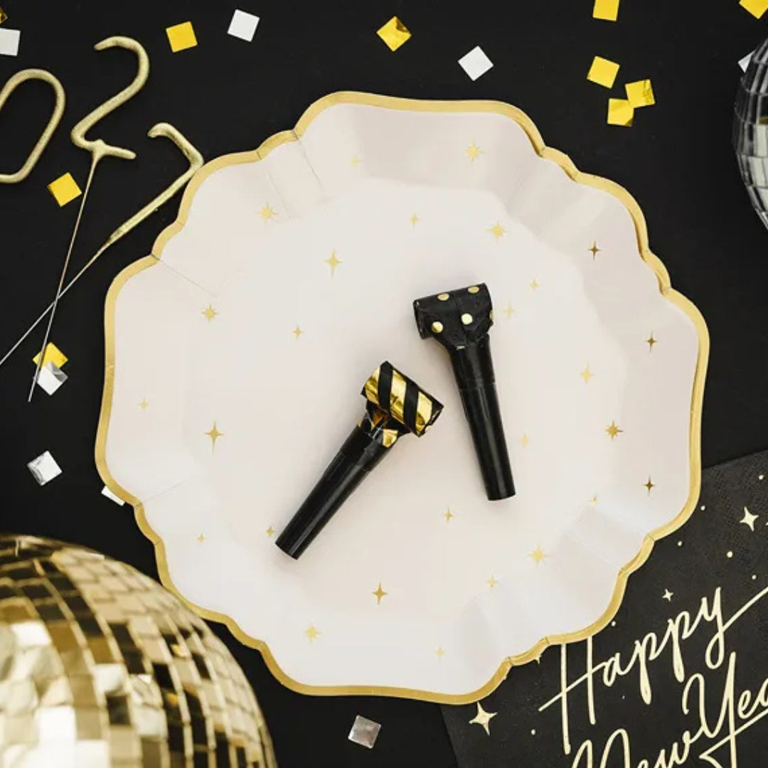 PartyDeco Whistles A Pack Of 6pcs - Black & Gold