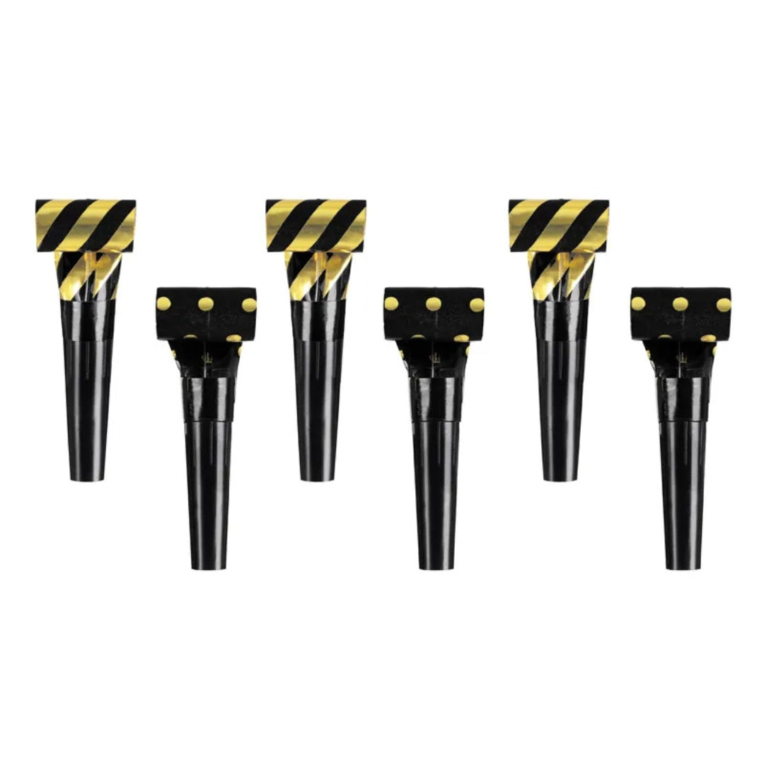 PartyDeco Whistles A Pack Of 6pcs - Black & Gold