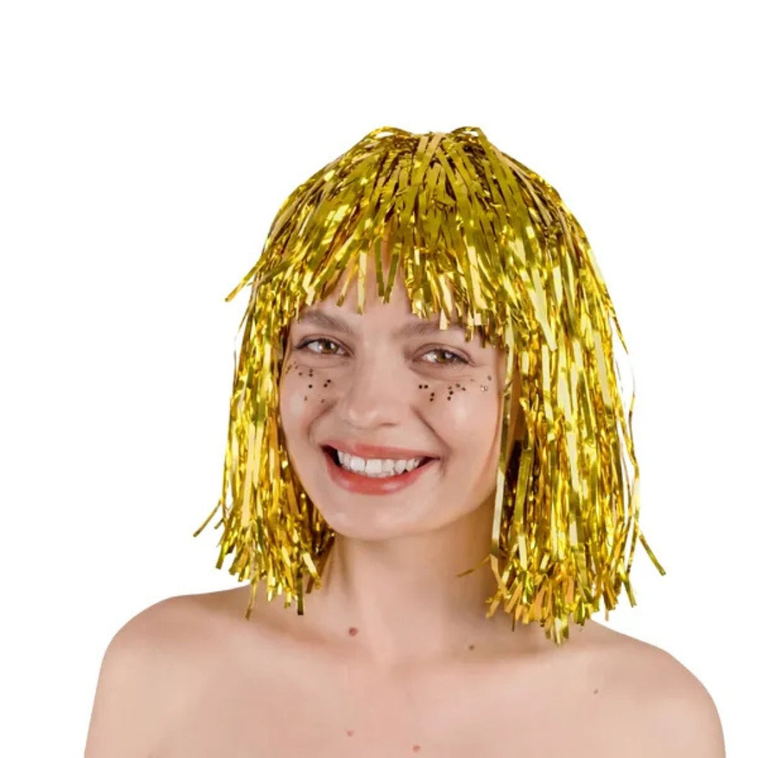 PartyDeco Foil Wig - Gold