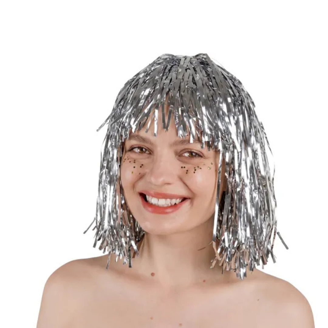 PartyDeco Foil Wig - Silver