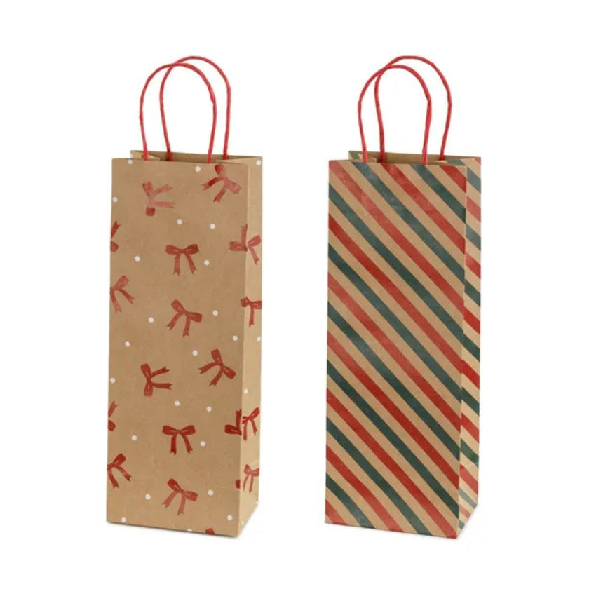 PartyDeco Gift Bottle Bag 33.5 x 12.5 x 9cm - Stripes & Bows x 1pc Assortment