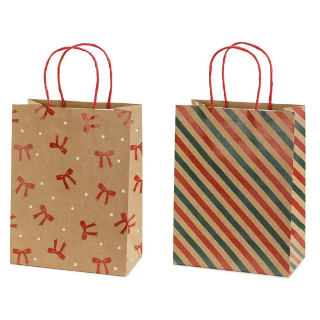 PartyDeco Gift Bag Small 25 x 19 x 10cm - Stripes & Bows x 1pc Assortment