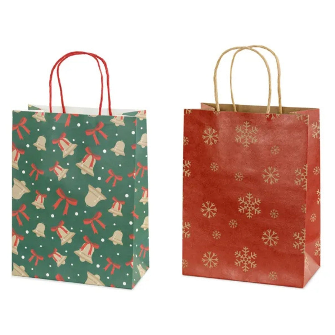 PartyDeco Gift Bag Small 25 x 19 x 10cm - Snowflakes & Bells x 1pc Assortment