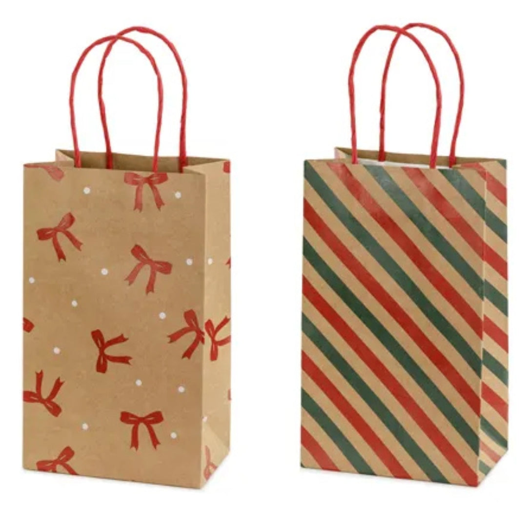 PartyDeco Gift Bag Small 21 x 13 x 8cm - Stripes & Bows x 1pc Assortment