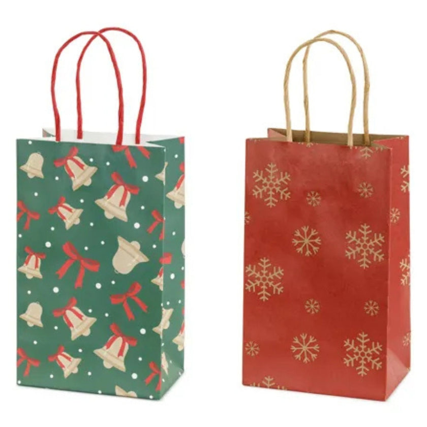 PartyDeco Gift Bag Small 21 x 13 x 8cm - Snowflakes & Bells x 1pc Assortment