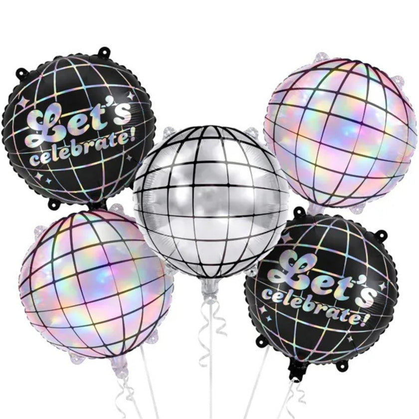 PartyDeco Helium Foil Balloon 35cm A Pack Of 5pcs - Disco Balls