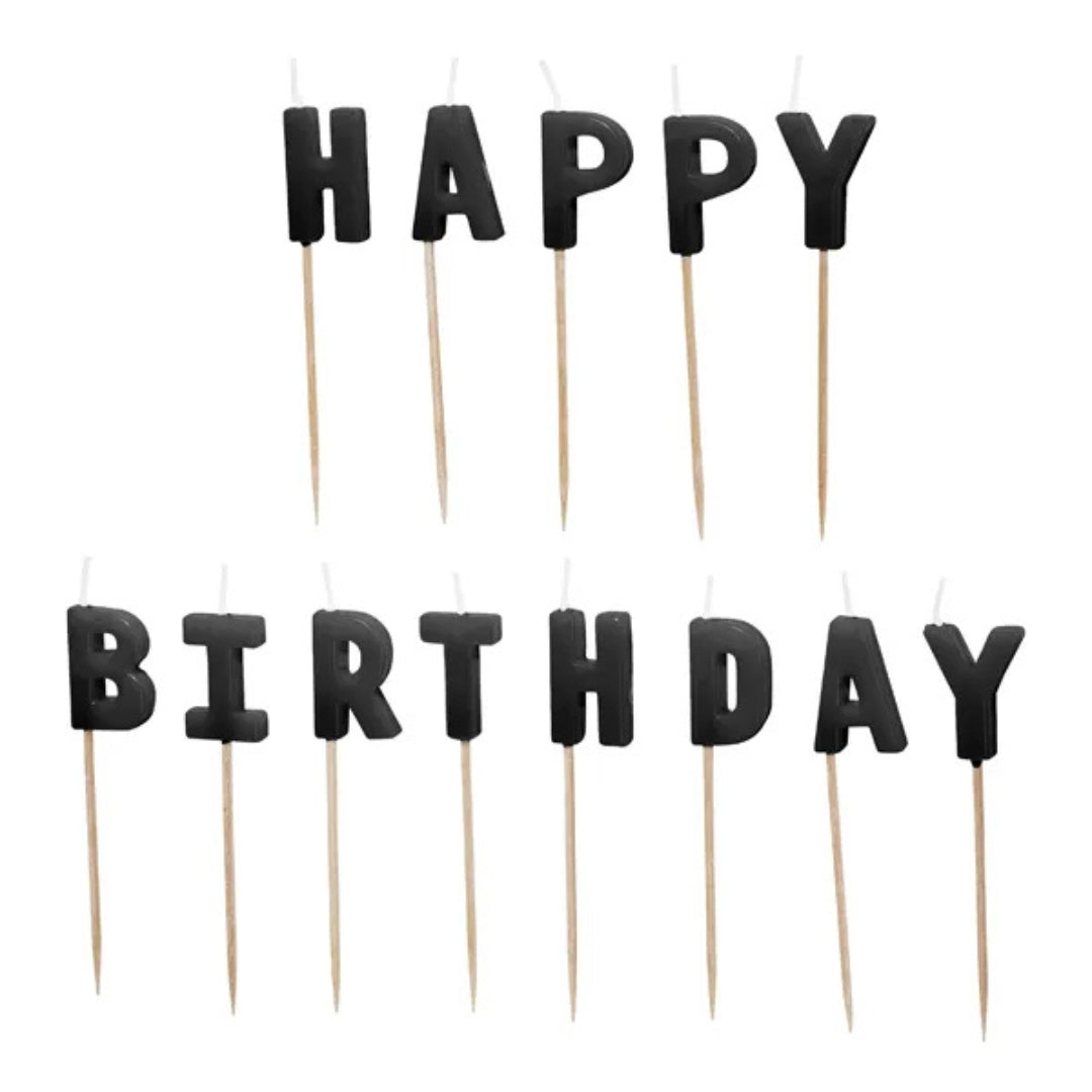 PartyDeco Candles 7cm A Pack Of 13pcs - Happy Birthday Black
