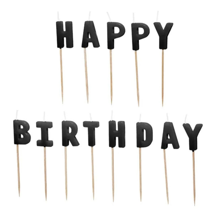 PartyDeco Candles 7cm A Pack Of 13pcs - Happy Birthday Black